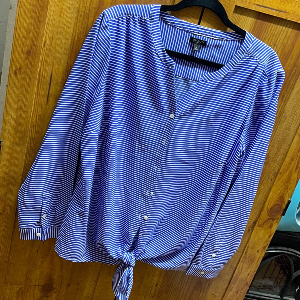 Striped Tie Front Long Sleeve Blouse